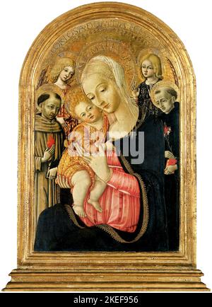 Matteo di Giovanni, Madonna col Bambino con Angeli e Santi, circa 1470-1473, Tempera on Panel, Cincinnati Art Museum, USA Foto Stock