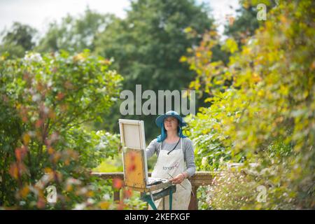 Foto di Jim Wileman - artisti russi hanno visitato Hestercombe come parte del loro viaggio a Somerset per dipingere in aria pura come parte del Somerset Art Weeks Fes Foto Stock