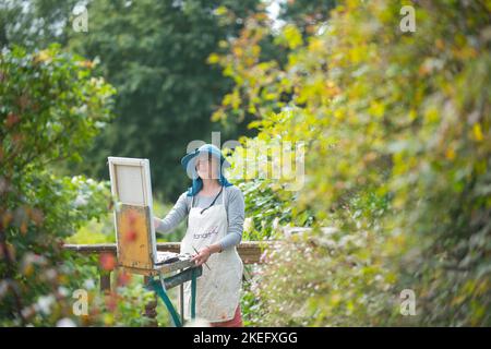 Foto di Jim Wileman - artisti russi hanno visitato Hestercombe come parte del loro viaggio a Somerset per dipingere in aria pura come parte del Somerset Art Weeks Fes Foto Stock