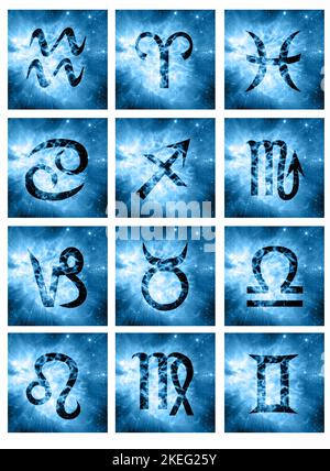 carte di tutti i segni astrologici dello zodiaco Foto Stock