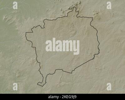 Haute-Kotto, prefettura della Repubblica Centrafricana. Mappa dell'altitudine colorata in stile wiki con laghi e fiumi Foto Stock