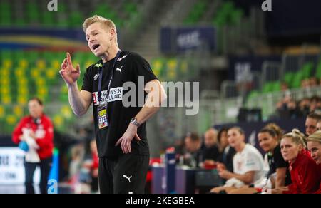 Lubiana, Slovenia. 12th Nov 2022. LJUBLJANA, SLOVENIA - 12 NOVEMBRE: Allenatore capo della Danimarca Jesper Haandbaek Jensen durante il primo turno di pallamano europeo delle donne (EHF), il Gruppo i tra Croazia e Danimarca, presso l'Arena Stozice, il 12 novembre 2022 a Ljubljana, Slovenia. Foto di Slavko Midzor/PIXSELL Credit: Pixsell agenzia foto e video/Alamy Live News Foto Stock