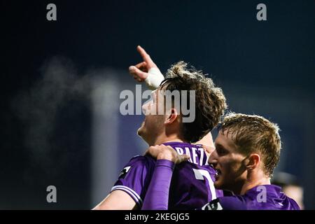 Il Thibo Baeten di Beerschot festeggia dopo aver segnato la partita di calcio tra K. Beerschot V.A. e RE Virton, sabato 12 novembre 2022 ad Anversa, il 13° giorno della prima divisione del campionato belga "Challenger Pro League" del 2022-2023. BELGA FOTO TOM GOYVAERTS Foto Stock