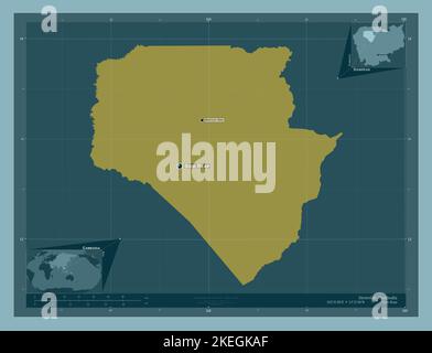 Siemreab, provincia di Cambogia. Forma a tinta unita. Località e nomi delle principali città della regione. Mappe delle posizioni ausiliarie degli angoli Foto Stock