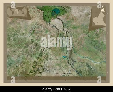 Extreme-Nord, regione del Camerun. Mappa satellitare ad alta risoluzione. Mappe delle posizioni ausiliarie degli angoli Foto Stock