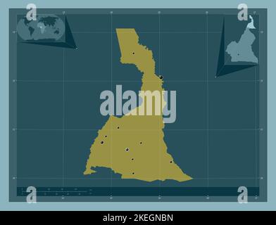 Extreme-Nord, regione del Camerun. Forma a tinta unita. Posizioni delle principali città della regione. Mappe delle posizioni ausiliarie degli angoli Foto Stock
