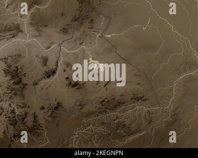 Nord, regione del Camerun. Mappa dell'altitudine colorata in tonalità seppia con laghi e fiumi Foto Stock