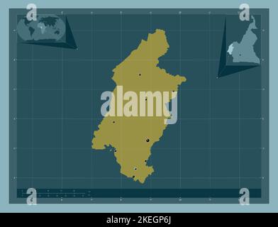 Sud-Ouest, regione del Camerun. Forma a tinta unita. Posizioni delle principali città della regione. Mappe delle posizioni ausiliarie degli angoli Foto Stock