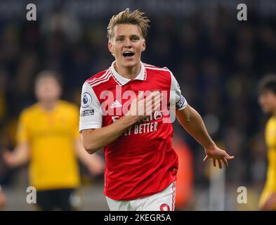 Wolverhampton, Regno Unito. 12th Nov 2022. 12 Nov 2022 - Wolverhampton Wanderers / Arsenal - Premier League - Martin Odegaard, dell'Arsenal Molineux, celebra il suo primo goal durante la partita contro Wolves. Picture Credit: Notizie dal vivo su Mark Pain/Alamy Foto Stock