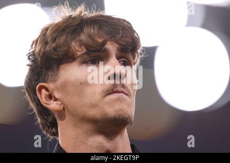 Genova, Italia, 12th novembre 2022. Pablo Rodriguez Delgado statunitense di Lecce reagisce in seguito al fischio finale della Serie A alla partita di Luigi Ferraris a Genova. Il credito per le immagini dovrebbe essere: Jonathan Moskrop / Sportimage Credit: Sportimage/Alamy Live News Foto Stock