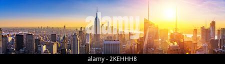 Vista aerea di Manhattan al tramonto Foto Stock