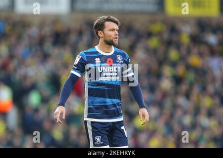 Norwich, Regno Unito. 12th Nov 2022. Jonathan Howson #16 di Middlesbrough durante la partita del Campionato Sky Bet Norwich City vs Middlesbrough a Carrow Road, Norwich, Regno Unito, 12th novembre 2022 (Foto di Arron Gent/News Images) a Norwich, Regno Unito il 11/12/2022. (Foto di Arron Gent/News Images/Sipa USA) Credit: Sipa USA/Alamy Live News Foto Stock