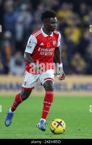 Wolverhampton, Regno Unito. 12th Nov 2022. Bukayo Saka #7 dell'Arsenal durante la partita della Premier League Wolverhampton Wanderers vs Arsenal a Molineux, Wolverhampton, Regno Unito, 12th novembre 2022 (Foto di Gareth Evans/News Images) Credit: News Images LTD/Alamy Live News Foto Stock