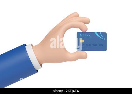 Cartoon mano con carta di credito isolato su sfondo bianco. illustrazione 3d. Foto Stock