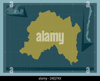 Regione Metropolitana di Santiago, regione del Cile. Forma a tinta unita. Mappe delle posizioni ausiliarie degli angoli Foto Stock