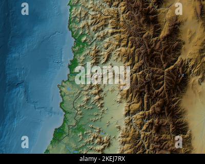Valparaiso, regione del Cile. Mappa di altitudine colorata con laghi e fiumi Foto Stock
