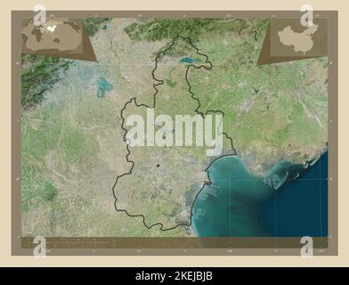 Tianjin, comune della Cina. Mappa satellitare ad alta risoluzione. Mappe delle posizioni ausiliarie degli angoli Foto Stock