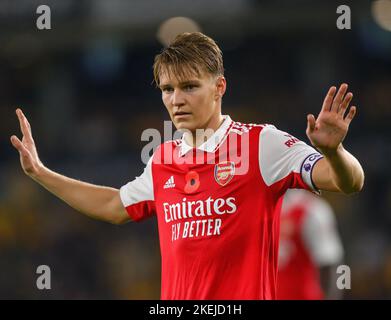 Wolverhampton, Regno Unito. 12th Nov 2022. 12 Nov 2022 - Wolverhampton Wanderers / Arsenal - Premier League - Martin Odegaard, dell'Arsenal Molineux, celebra il suo primo goal durante la partita contro Wolves. Picture Credit: Notizie dal vivo su Mark Pain/Alamy Foto Stock