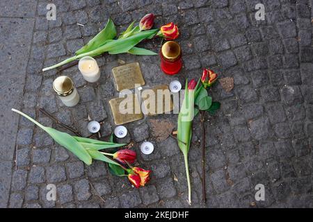 Le pietre di inciampo a Berlino, Germania Foto Stock