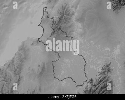 Sucre, dipartimento della Colombia. Mappa in scala di grigi con laghi e fiumi Foto Stock