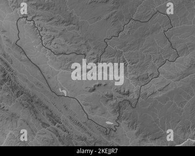 Bouenza, regione della Repubblica del Congo. Mappa in scala di grigi con laghi e fiumi Foto Stock