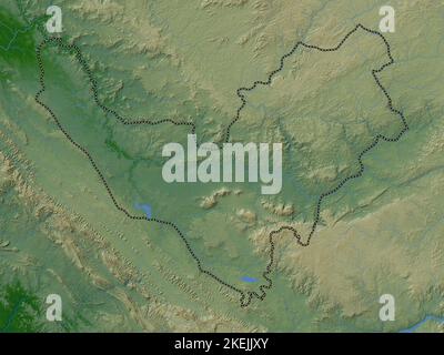 Bouenza, regione della Repubblica del Congo. Mappa di altitudine colorata con laghi e fiumi Foto Stock