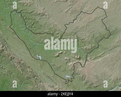 Bouenza, regione della Repubblica del Congo. Mappa dell'altitudine colorata in stile wiki con laghi e fiumi Foto Stock