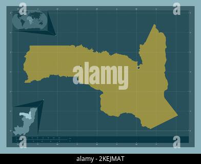 Sangha, regione della Repubblica del Congo. Forma a tinta unita. Posizioni delle principali città della regione. Mappe delle posizioni ausiliarie degli angoli Foto Stock