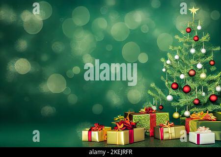 albero di natale con sfondo scatole regalo Foto Stock