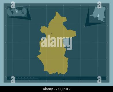 Kasai-Central, provincia della Repubblica Democratica del Congo. Forma a tinta unita. Posizioni delle principali città della regione. Mappa della posizione ausiliaria ad angolo Foto Stock