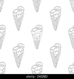 Gelato da colorare senza cuciture motivo. Vacanze estive con papaveri, coni gelato e dessert Illustrazione Vettoriale