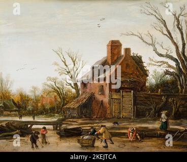 Pittura Esaias van de Velde, Paesaggio invernale con Agriturismo, olio su pannello, 1624 Foto Stock