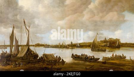 Jan van Goyen pittura paesaggio, Vista del Reno vicino Hoog-Elten, olio su tela, 1653 Foto Stock