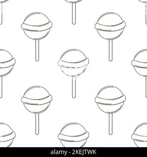Motivo da colorare con dolci. Caramelle. Lollipop arcobaleno rotondo senza cuciture. Stampa per il design in tessuto Illustrazione Vettoriale