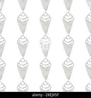 Gelato da colorare senza cuciture motivo. Vacanze estive con papaveri, coni gelato e dessert surgelati. Stampa per la progettazione Illustrazione Vettoriale