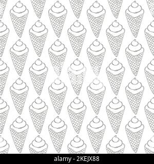 Gelato da colorare senza cuciture motivo. Vacanze estive con papaveri, coni gelato e dessert surgelati. Stampa Illustrazione Vettoriale