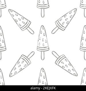 Gelato da colorare senza cuciture motivo. Estate. Splendido motivo luminoso con dolce cocomero. Stampa per disegno di stoffa, tessile Illustrazione Vettoriale
