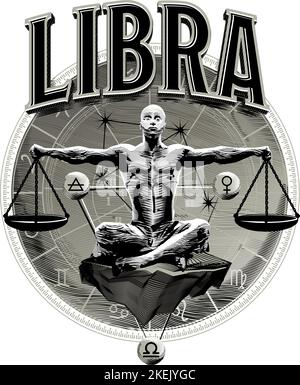 Astrologia zodiacale simbolo dell'oroscopo della Bilancia in cerchio Illustrazione Vettoriale