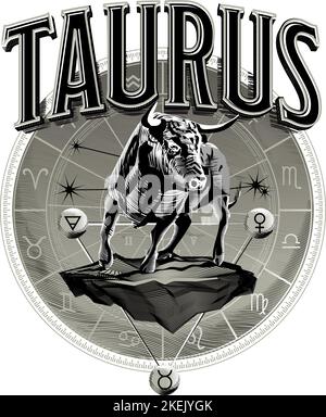 Astrologia oroscopo zodiaco Toro simbolo in cerchio Illustrazione Vettoriale