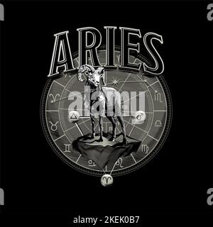 Astrologia simbolo dell'oroscopo dell'ariete zodiacale in cerchio Illustrazione Vettoriale