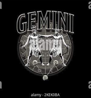 Astrologia simbolo dell'oroscopo Gemini zodiaco in cerchio Illustrazione Vettoriale