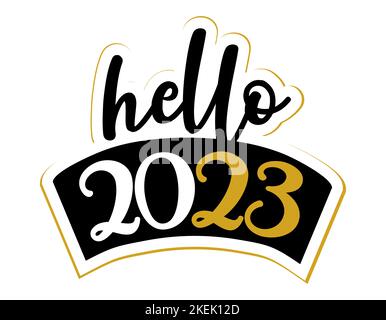 Ciao 2023 - biglietto di auguri. Calligrafia a pennello moderna. Isolato su sfondo bianco. Lettere disegnate a mano per biglietti di auguri di Natale, inviti. Buona f Illustrazione Vettoriale