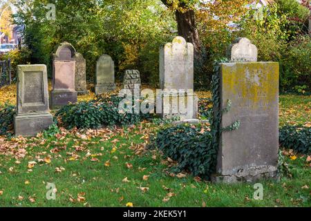 Germania, Gescher, Berkel, Hohe Mark Westmuensterland Nature Park, Muensterland, Westfalia, Renania settentrionale-Vestfalia, NRW, Cimitero ebraico, tombe, lapidi, fine estate, autunnale Foto Stock