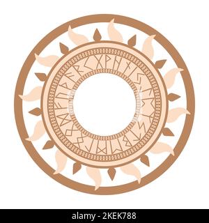 Cerchio runica, un simbolo antico, decorato con motivi scandinavi. Design di moda beige Illustrazione Vettoriale