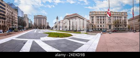 Vista panoramica della piazza Freedom Plaza, Washington DC, capitale degli Stati Uniti Foto Stock