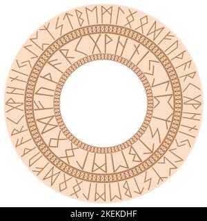 Cerchio runica, un simbolo antico, decorato con motivi scandinavi. Design di moda beige Illustrazione Vettoriale