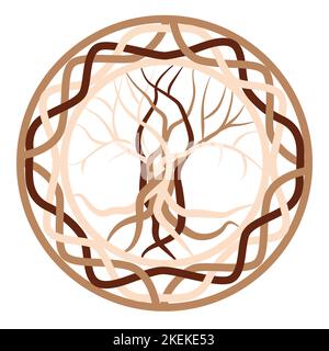 L'albero della vita, un antico simbolo celtico, decorato con motivi scandinavi. Design di moda beige. Illustrazione Vettoriale