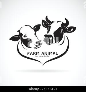 Vettore di testa di due mucche su sfondo bianco. Allevamento di animali. Icona o logo di Cows. Illustrazione vettoriale a strati facilmente modificabile. Illustrazione Vettoriale