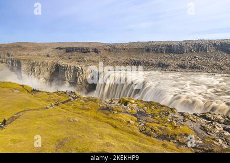 Panoramica della cascata di Dettifoss in Islanda. È la cascata più potente d'Europa Foto Stock