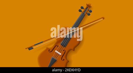 Un violino marrone con illustrazione vettoriale dello strumento di musica d'arco, stile di cartone animato realistico Illustrazione Vettoriale